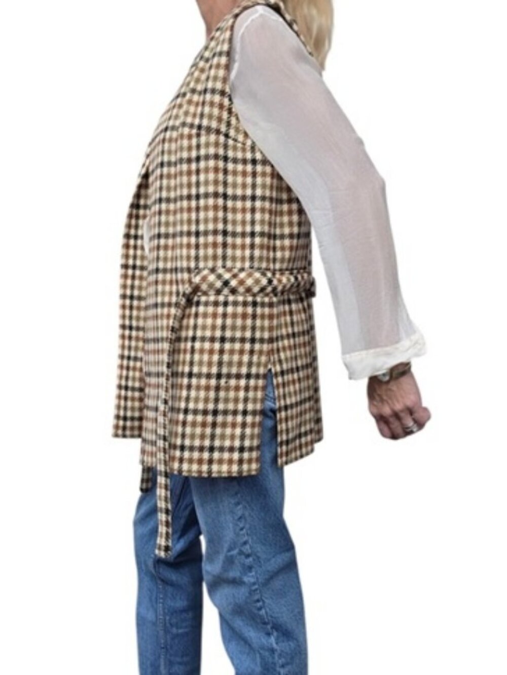 Vintage Jack Winter 100% Wool Houndstooth Belted Vest Size 14 - Picture 5 of 10